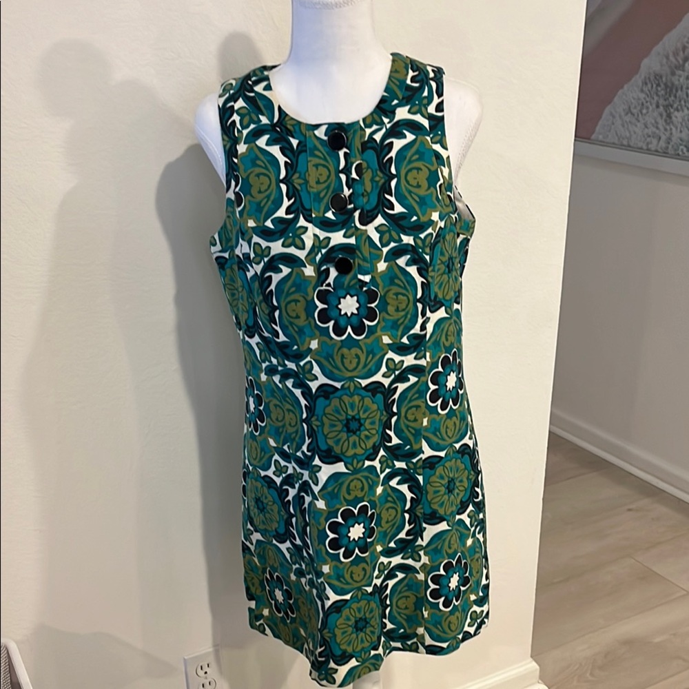 Ann Taylor Vintage Floral Green and Blue Sleeveless Dress